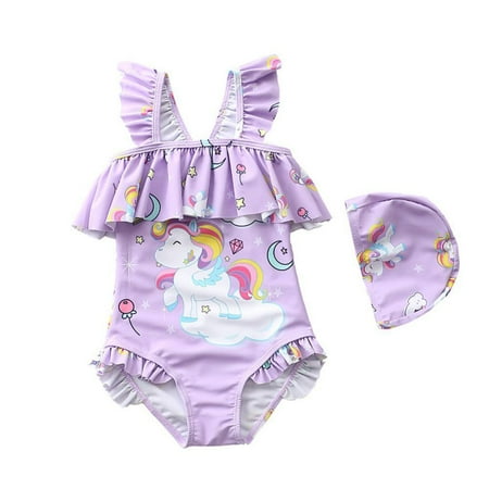 

Toddler Baby Girls Cartoon Swimsuit Sleeveless Ruffle Swimwear One Piece Bikini Bathing Suit 1-7Y