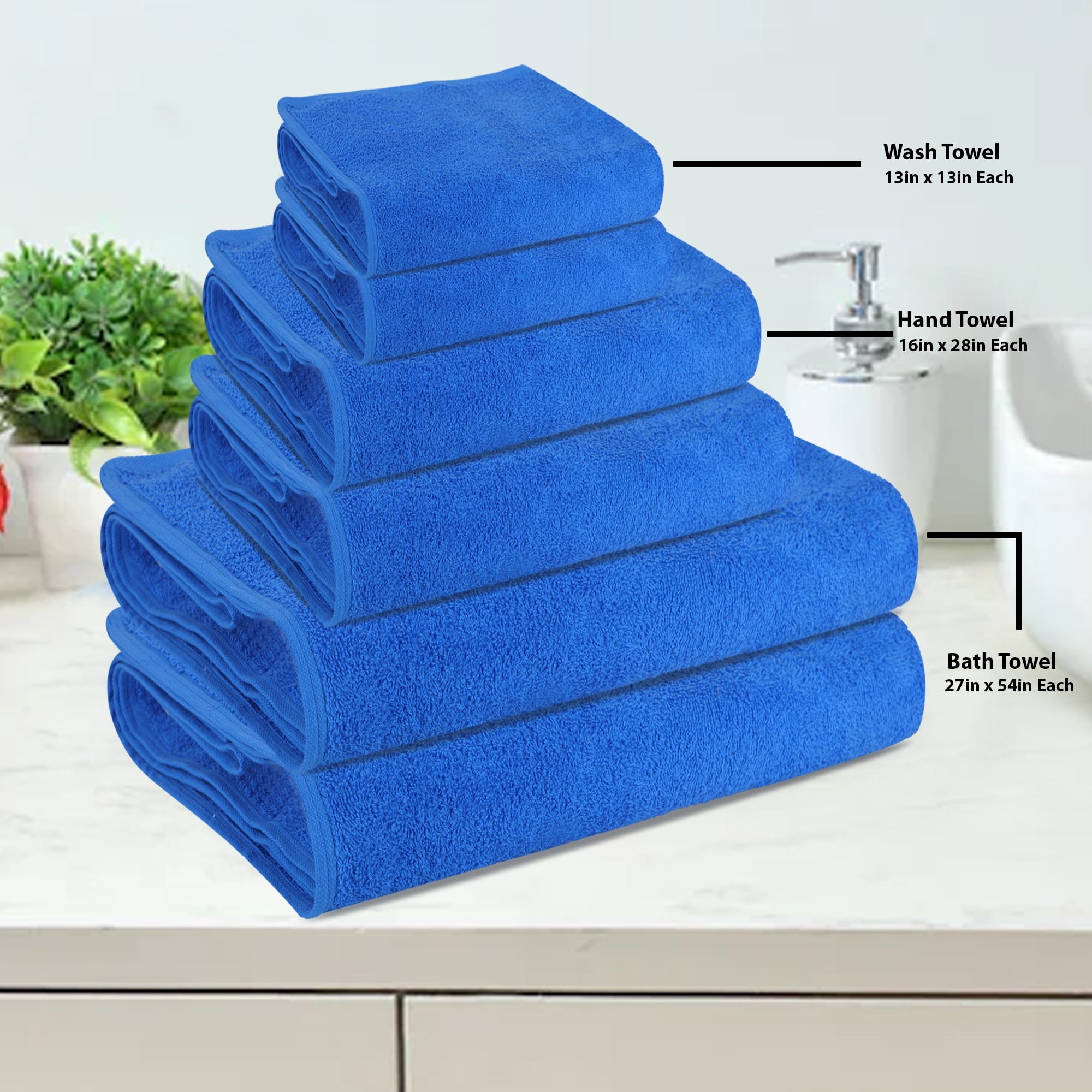 Triangle Weavers 100% Cotton Blue Terry Towels 550 GSM Set of 6 – 2 Bath, 2 Hand, 2 Wash Towels