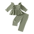 thumbnail image 4 of Xyant Baby Girl Clothes Toddler Girl Fall Winter Outfits Ruffle Long Sleeve T Shirts Top Pants Toddler Baby Clothing (Green,3-4 Years), 4 of 6