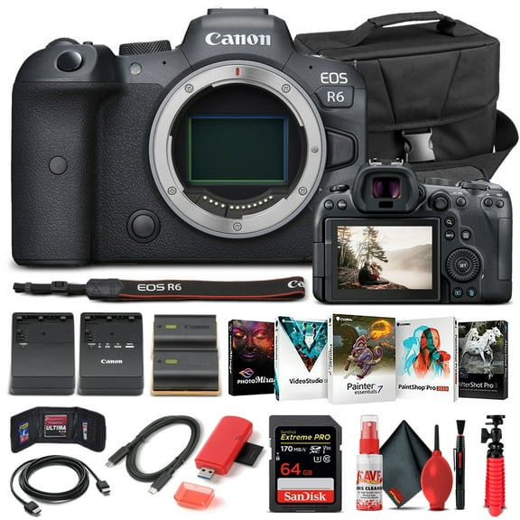 Restored Canon EOS R6 Mirrorless Digital Camera (Body Only) (4082C002)   64GB Memory Card   Case   Corel Photo Software   LPE6 Battery   External Charger   Card Reader   HDMI Cable   More (Refurbished)