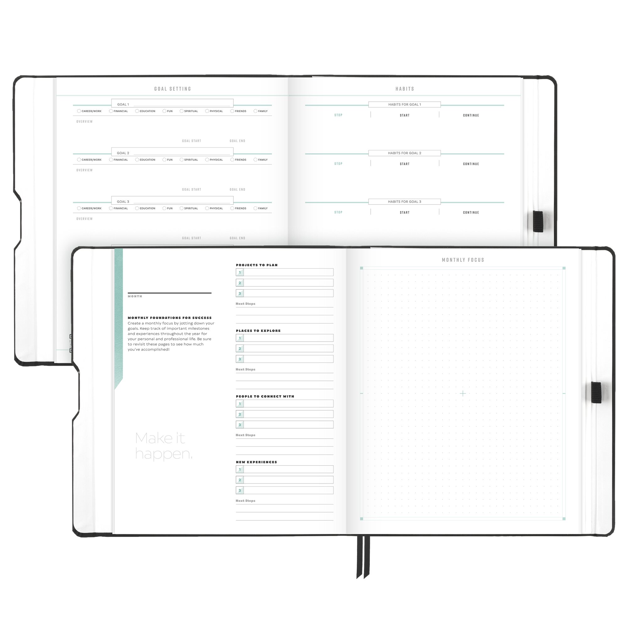 AT-A-GLANCE FOUNDATION GOAL SETTING Undated Weekly Monthly Planner Black Large 8