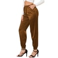 thumbnail image 1 of INSPIRE CHIC Pantalones deportivos de cintura elástica con cordón para mujer, pantalones de chándal de satén hasta el tobillo con bolsillo Café XS, 1 of 6