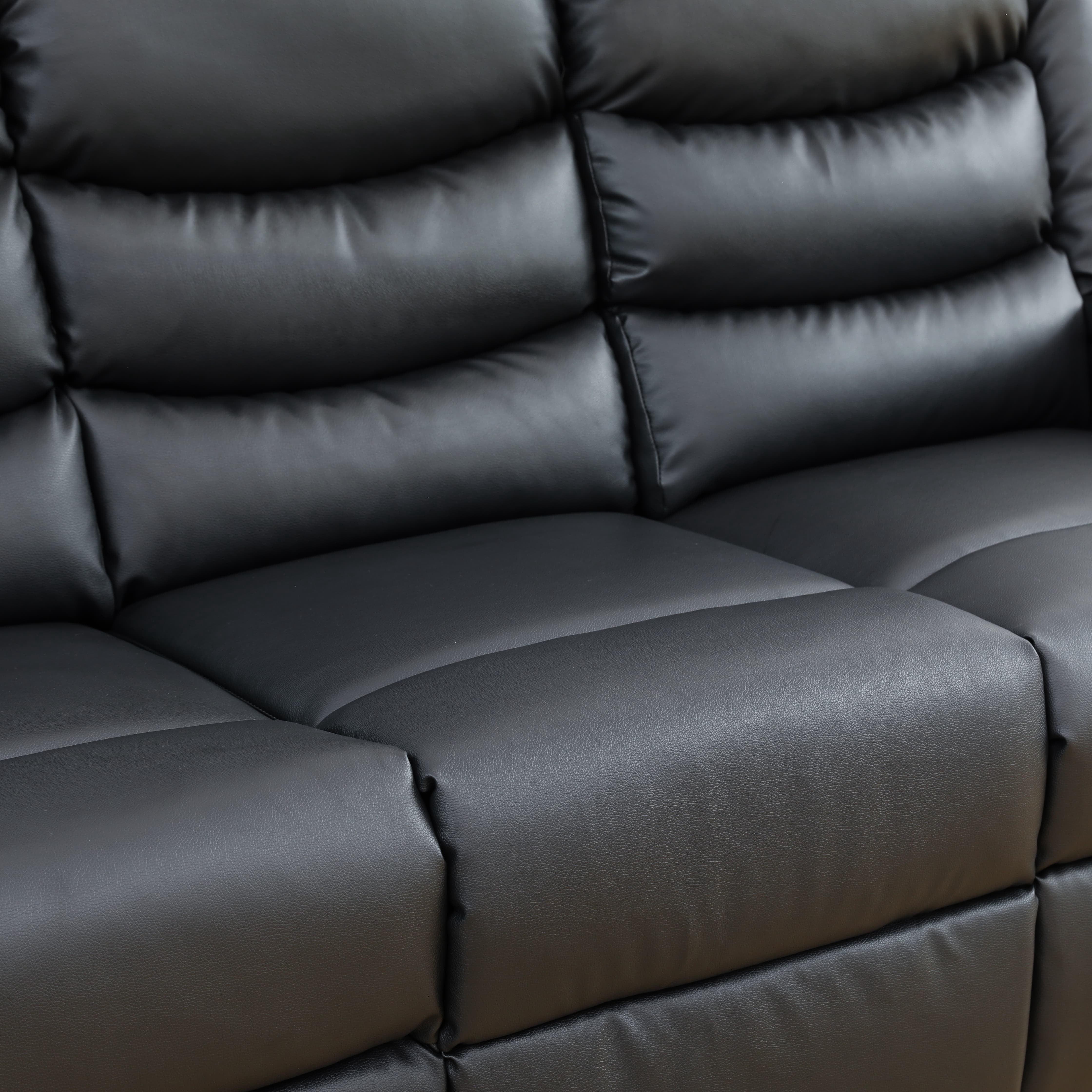 MAYEERTY Power Reclining Sofa, Electric 3-Seat Faux Leather Recliner with Adjustable Backrests for Living Room, Black