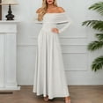 thumbnail image 6 of Women's One Shoulder Long Sleeve Dress, French Style Belted Waist Midi Dress, Elegant Evening Dress for Weddings or Galas, White - M, 6 of 6
