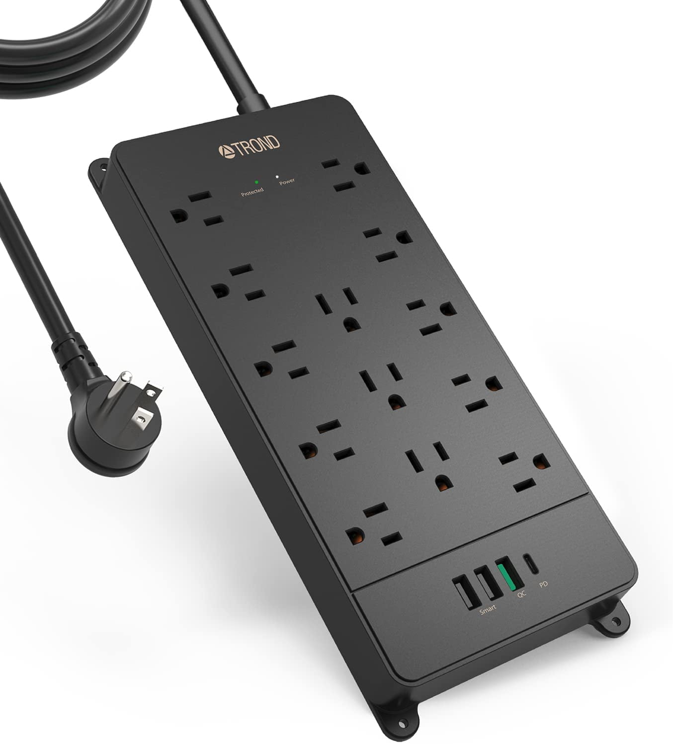 TROND Surge Protector Power Strip with USB C, 10ft Long Extension Cord