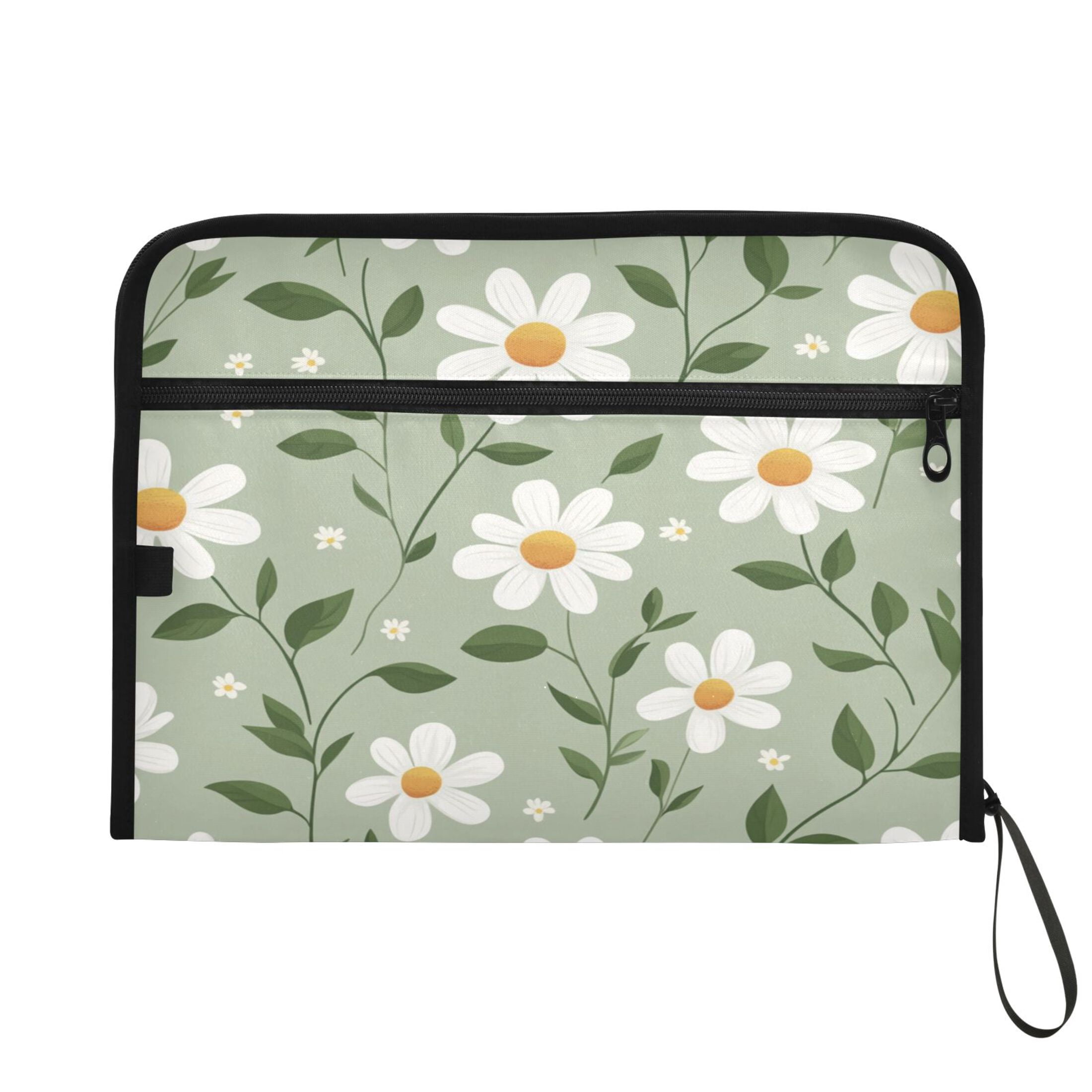 WOBOGO A Seamless Pattern Of White Daisies Expanding File Folder Letter Size Accordion Filing Organizer 13 Pocket Separate Organ Pocket