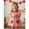 thumbnail image 4 of Jxzom Newborn Baby Girl Valentines Outfit Puff Short Sleeve Somcked Romper Dress Heart Bow Embroidery Plaid Jumpsuit Infant Cute Valentines Clothes, 4 of 9