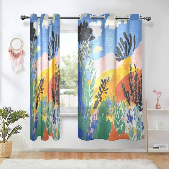 Yayeee Window Curtains Set of 2 for Living Room Light Filtering 63"x42", Colorful Landscape