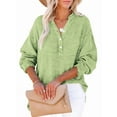 thumbnail image 1 of Womens Casual Button V Neck Long Sleeve Shirts Oversized Solid Blouses Tops Light Green L, 1 of 7