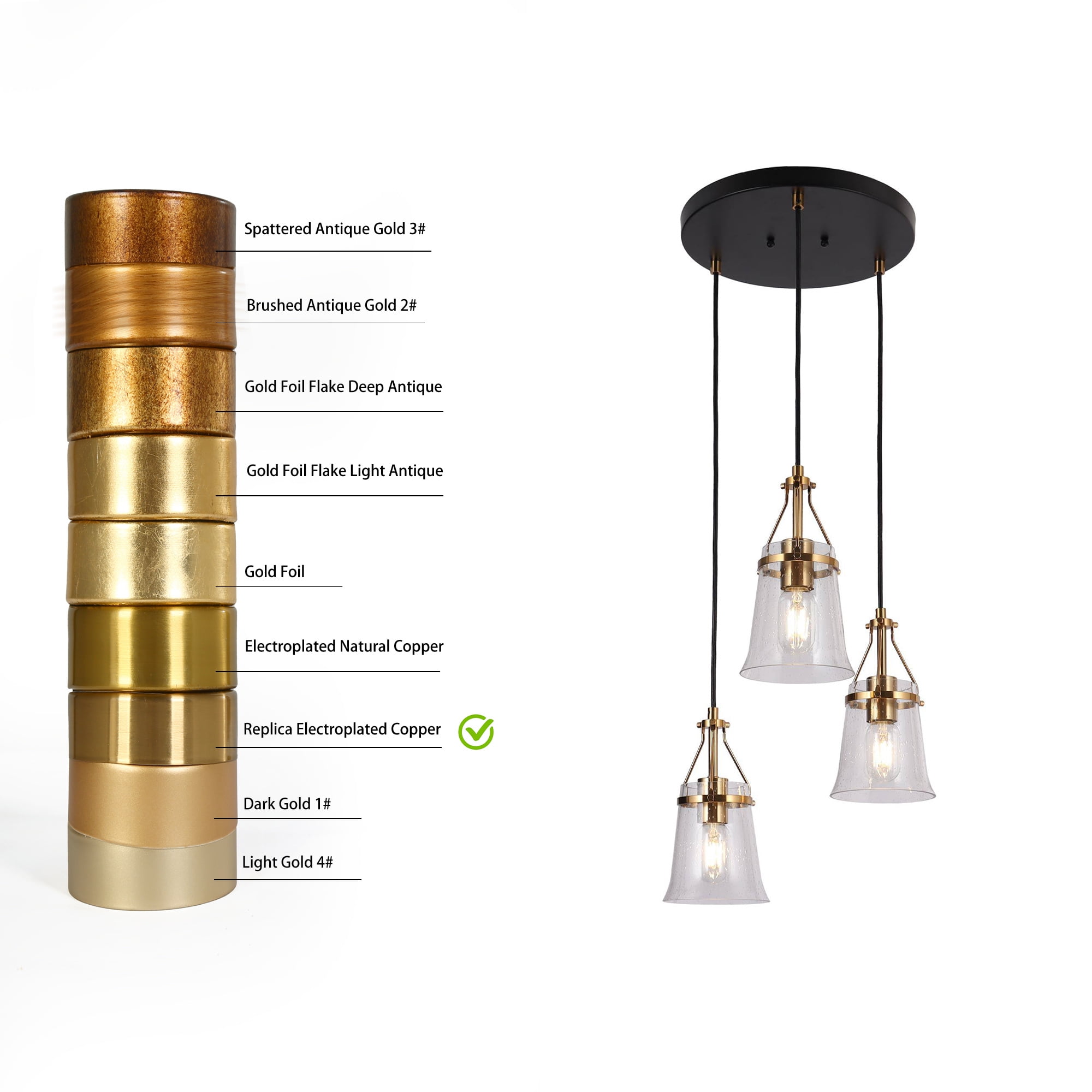 LNC 3-Light Black and Gold Linear Pendant with Seeded Glass for Kitchen Island