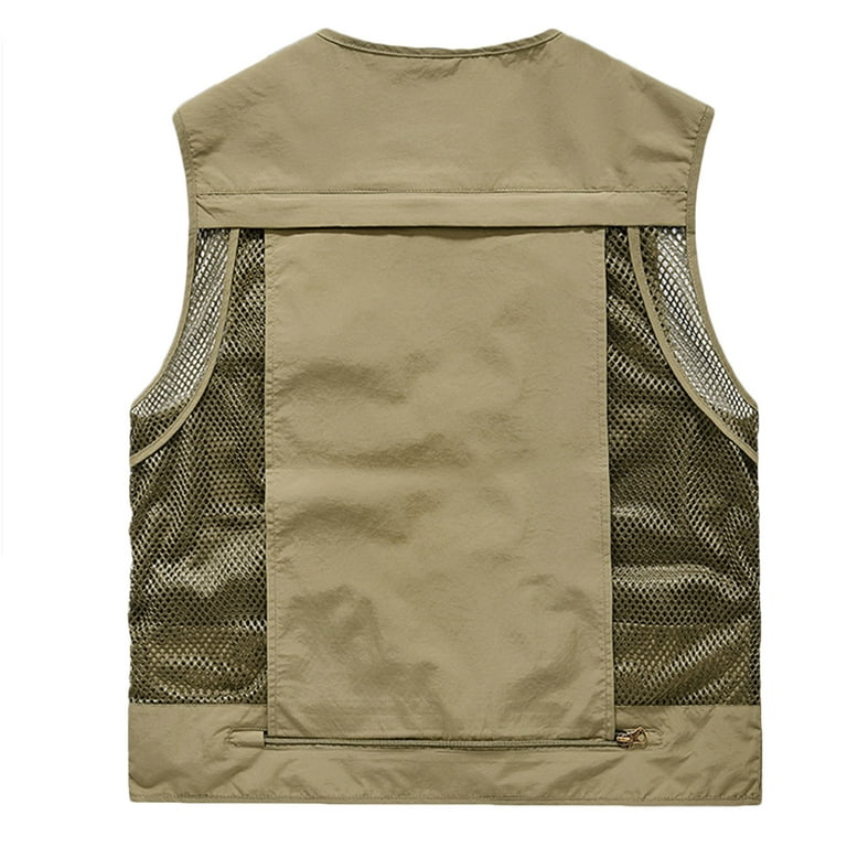 Wyongtao Hunting Vests for Men's Quick-drying Work Fishing Vests  Lightweight Travel Waistcoat with Multi-Pockets,Khaki XL
