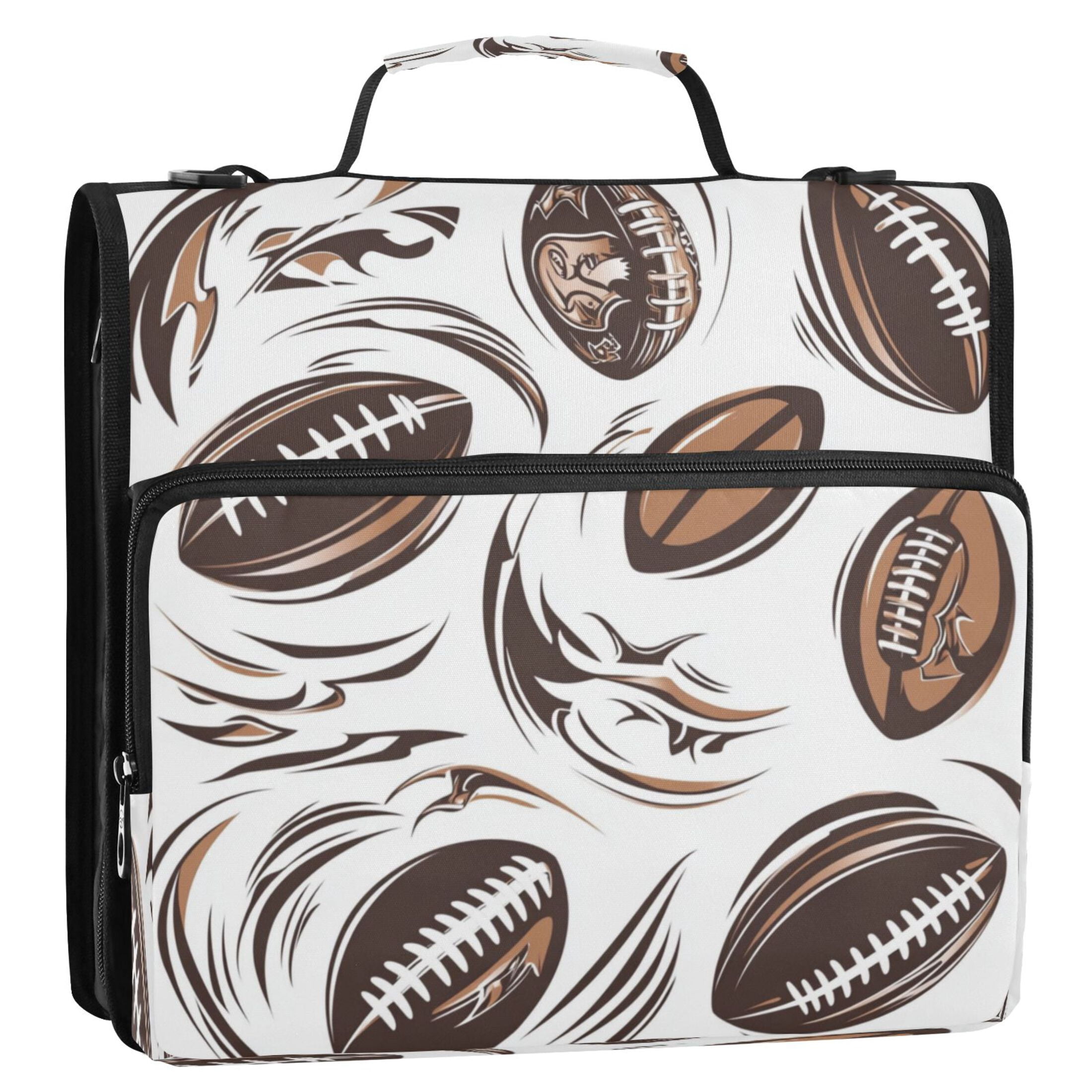 Water-Resistant 3-Ring Binder Organizer with Multiple Pockets Zipper Binder Bag for Office American Football Elements