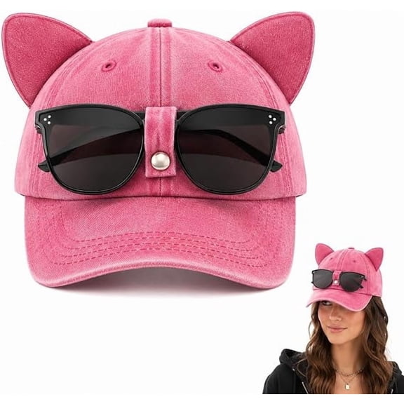 Cat Ear Trucker Hat with Detachable Glasses Vintage Baseball Cap