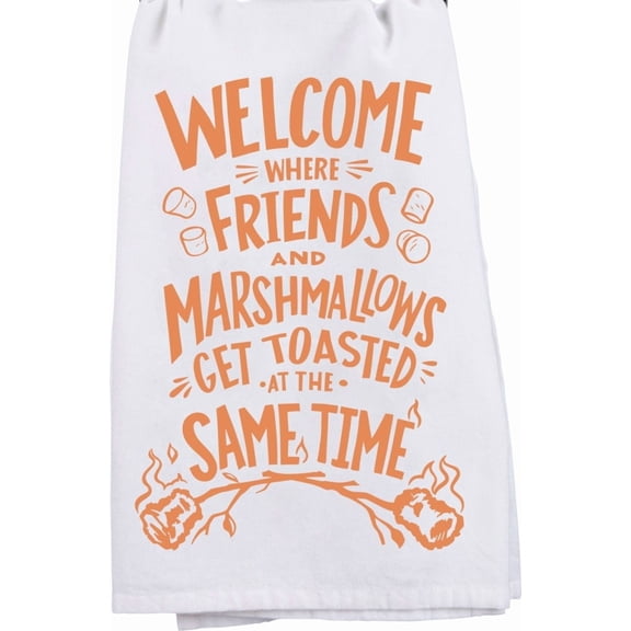 Primitives by Kathy Decorative Kitchen Towel, 28"L x 28"W, Welcome Where Friends and Marshallows Get Toasted at The Same Time