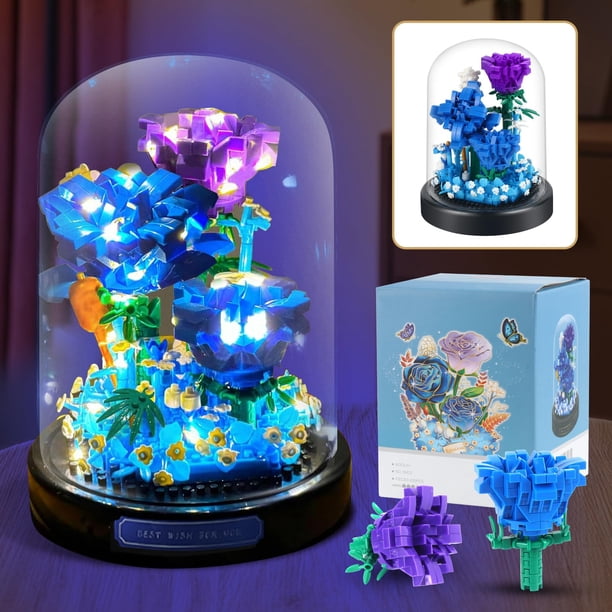 Set de construcción ZQJKLE, 630 unidades, ramo de rosas azules con luz LED