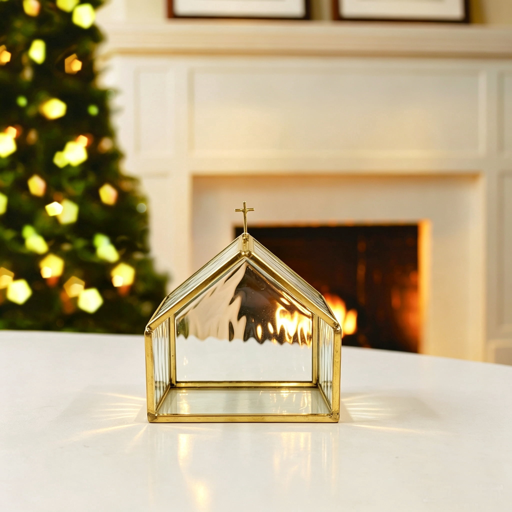Clear Glass Church Candle Holder, 4", by Holiday Time