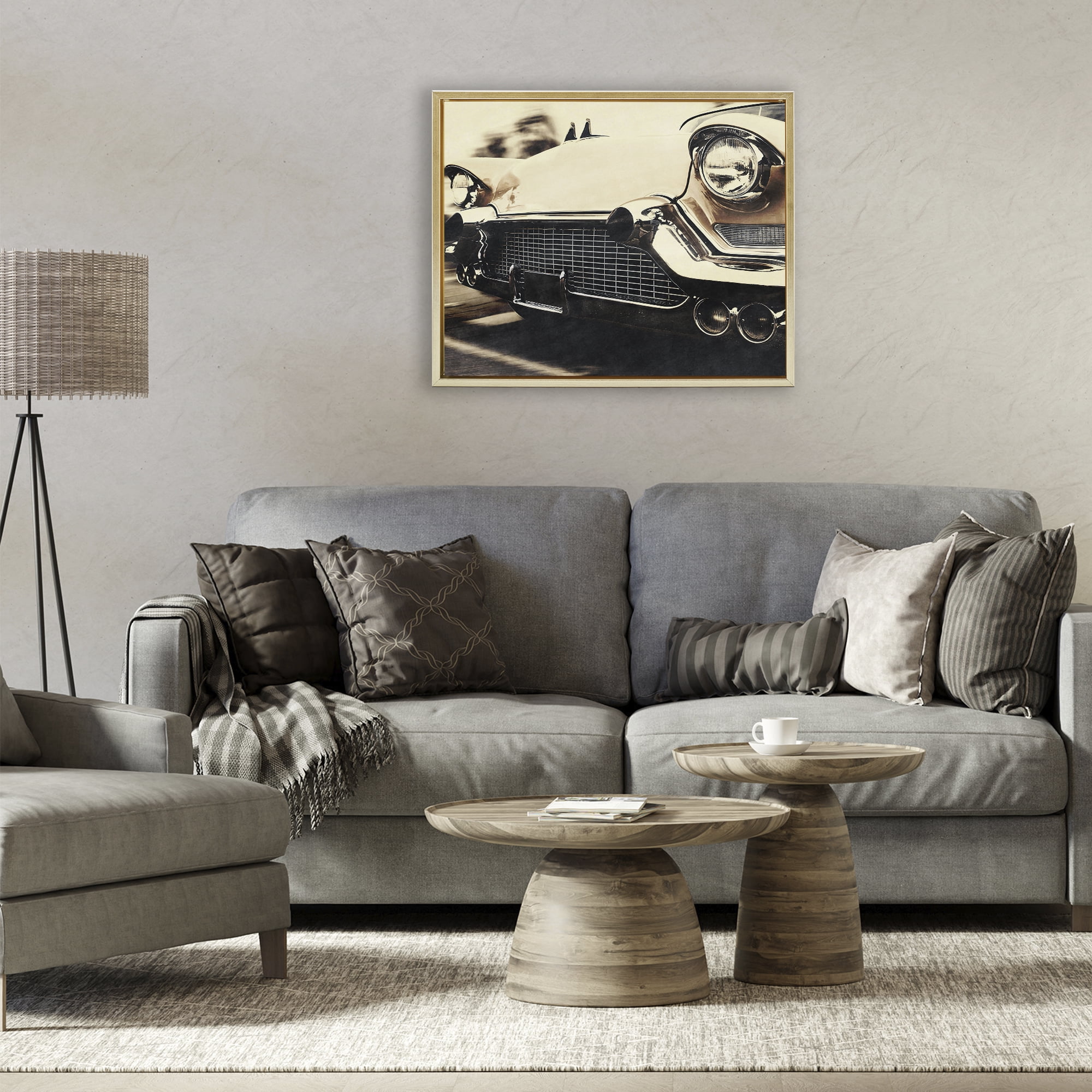Stupell Industries Vintage Ride Headlights Gold Framed Floater Canvas Wall Art, design by Marcus Prime