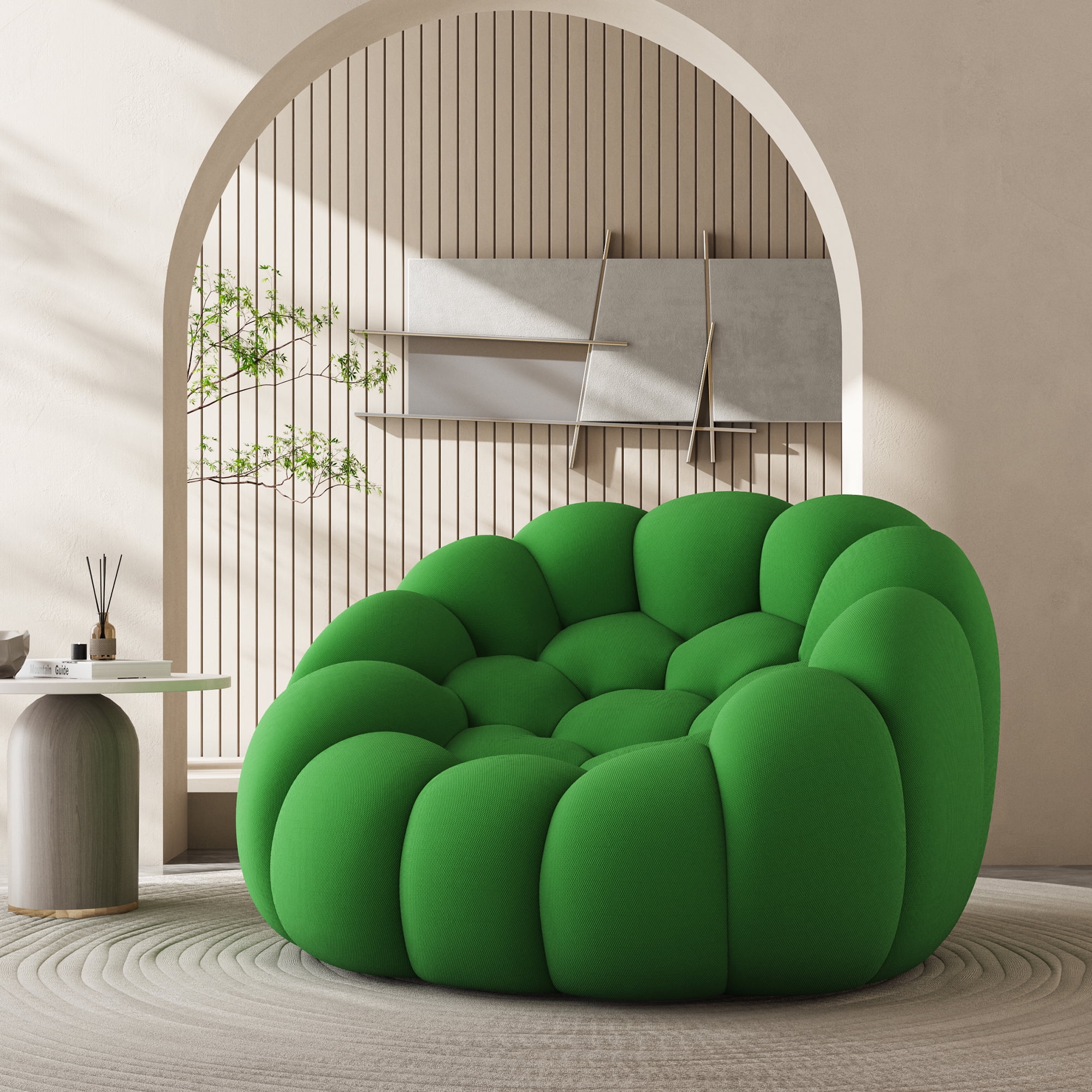 MAYEERTY 47" Lazy Curved Bubble Floor Sofa, Oversized Single Chair for Living Room, Green