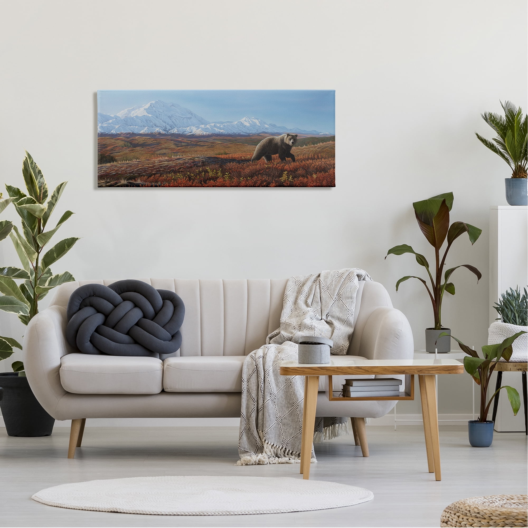 Stupell Industries Bear in Mountain Landscape Animals & Insects Painting Gallery Wrapped Canvas Print Wall Art, 48 x 20