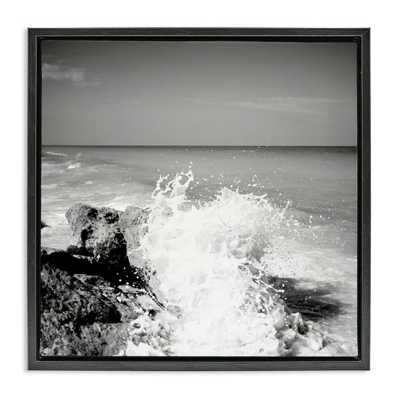 Stupell Industries Splashing Rough Waters Coastal Photography Black Floater Framed Canvas Art Print Wall Art, 18 x 18