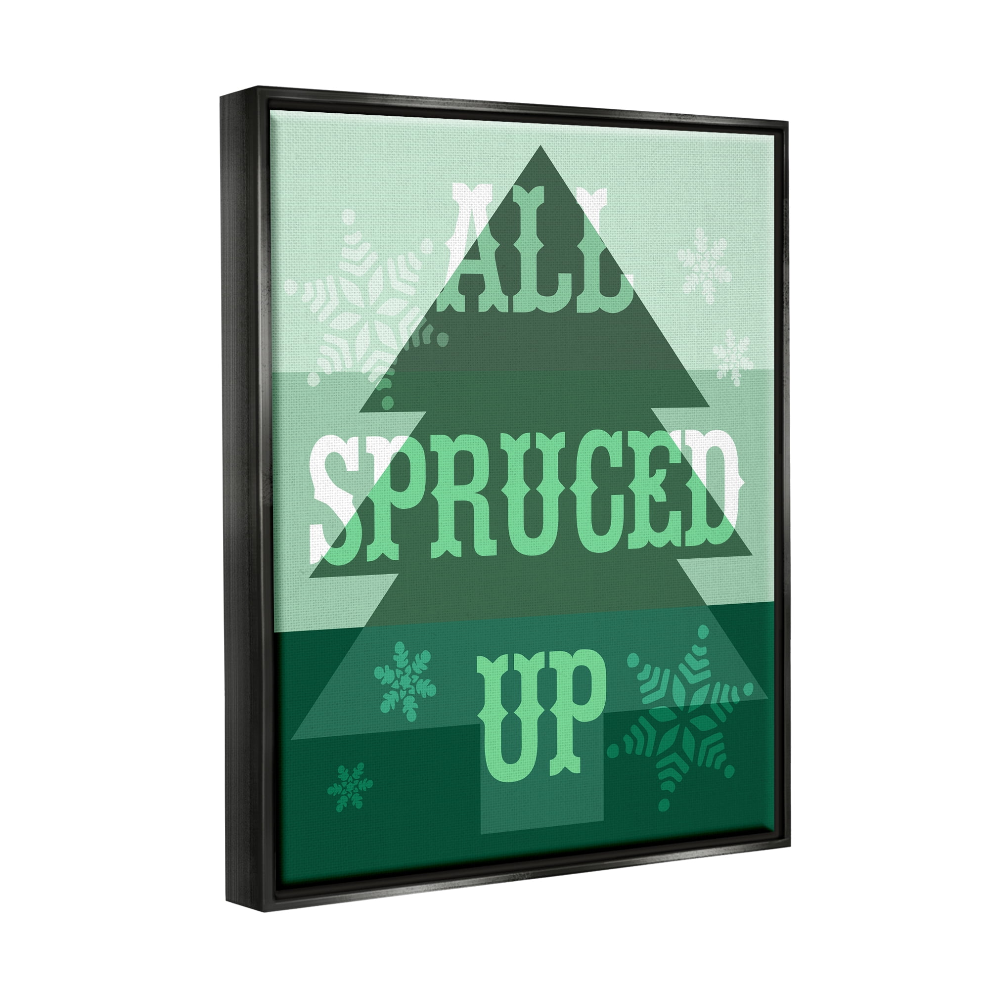 Stupell Industries All Spruced Up Holiday Pun Holiday Painting Black Floater Framed Canvas Art Print Wall Art, 17 x 21