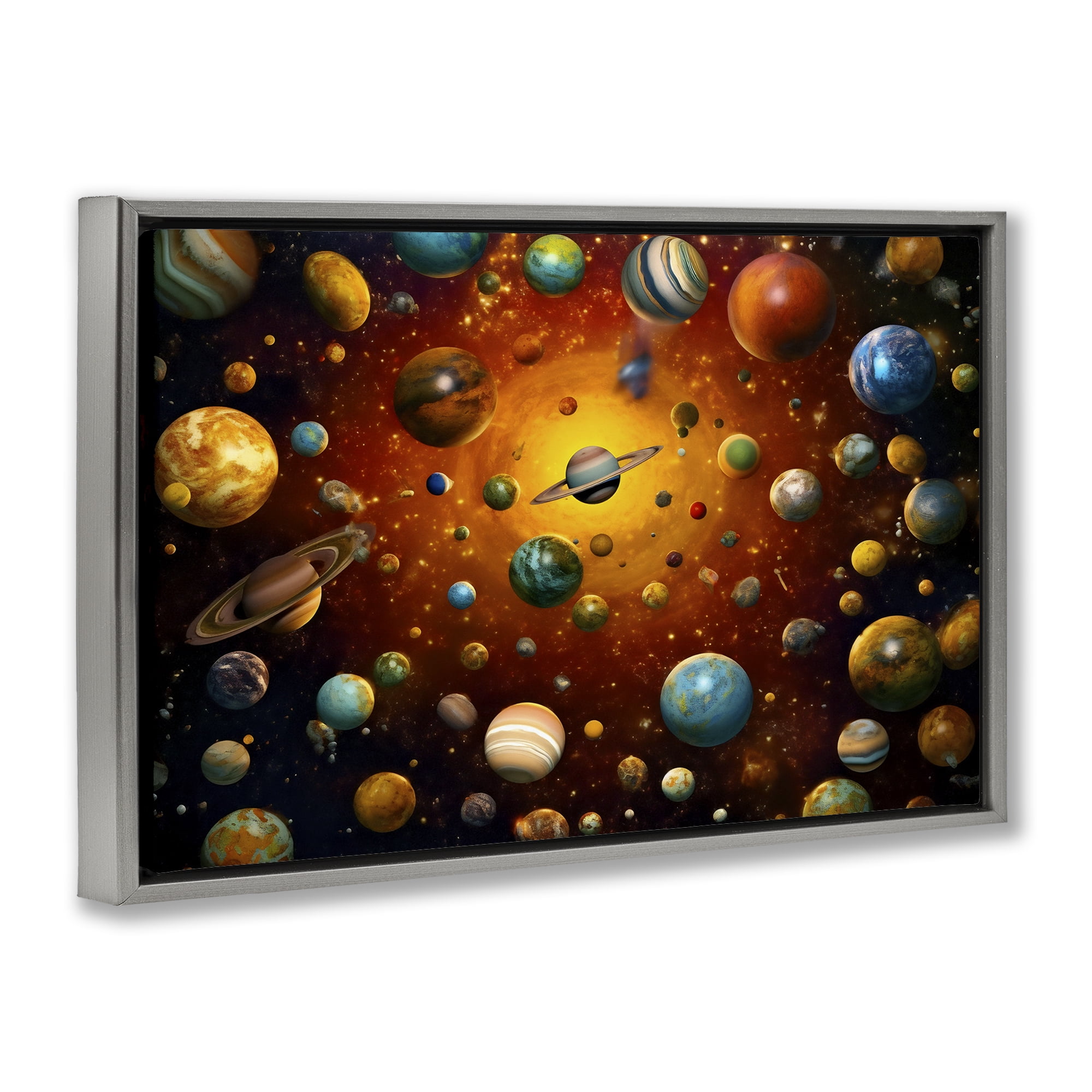 Stupell Industries Cosmic Marbles Galaxy Gray Framed Floater Canvas Wall Art, design by Ray Powers