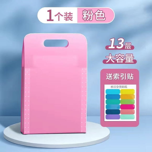 Nvzi Carpeta impermeable extensible, organizador vertical de archivos A4 con asa, bolsa de mano portátil vertical A4, bolsillos de plástico transparentes tipo sobre (rosa)