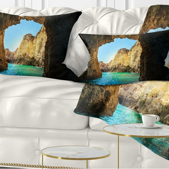 Designart Sea through Rocky Cave Portugal - Seashore Throw Pillow - 12x20