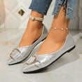 thumbnail image 4 of Flat Shoes for women Metal Chain Pointed Toe Ballet Shoes Slip on Work Business Dress Shoes Casual Soft Walking Shoes Silver Size 9.5, 4 of 6