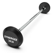 Synergee Fixed 20LB Barbell - Pre Weighted Straight Steel Bar with Rubber Weights - Fixed Weight