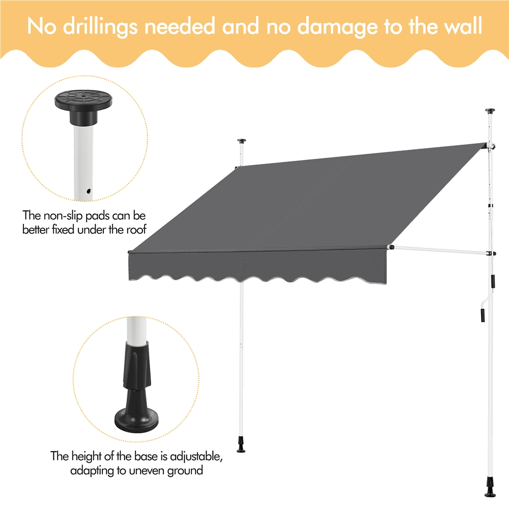 Renwick Manual 96.5″ L Retractable Awning with Adjustable Angle & Height For Patio, Dark Gray