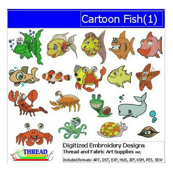Cartoon Fish(1) Embroidery Designs - All Popular Formats Included - Loaded on USB Stick