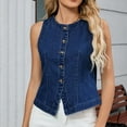 thumbnail image 5 of Weiqiqre Vest Tops for Women Sleeveless Strechy Jean Vest Top Button Down Crewneck Casual Summer Western Waistcoat, 5 of 7