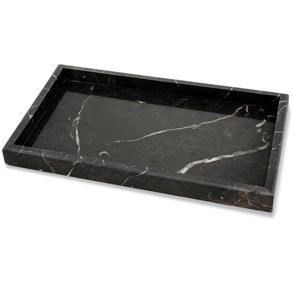 Marble Jewelry Tray 12x8 Inch Dark Coffee Natural Stone Vanity Organizer with Non-Slip Pads for Bathroom Counter Dresser Perfume Jewelry Keys Cosmetics Home Decor