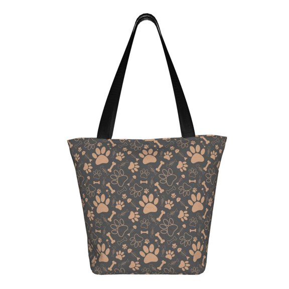 Uemuo Animal Paw Print Tote Bags for Women,Large Capacity Corduroy Bag,Reusable Grocery Shoulder Bag,Beach Tote with Zipper Closure, Daily Essentials