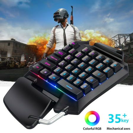 One-Handed RGB Mechanical Gaming Keyboard, 35 Switches Keys , USB Professional Portable Mini Single Handed Gaming Keypad with Advanced Ergonomic Palm-Rest for LOL/PUBG/Wow/Dota/OW/Fps
