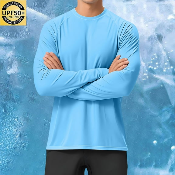 CQONEPT Long Sleeve Tops for Mens Crewneck Dressy Casual Pullover Tops Undershitrts Comfy Drop Shoulder Blouse Sky Blue S