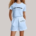thumbnail image 2 of Aihuaihua Girls Summer Outfits Size 7/8 Letter Print Shorts Sleeve Sports Sets Round Neck Casual Daily Pullover Tops Shorts 2 Piece Outfits Preppy Clothes, 2 of 4