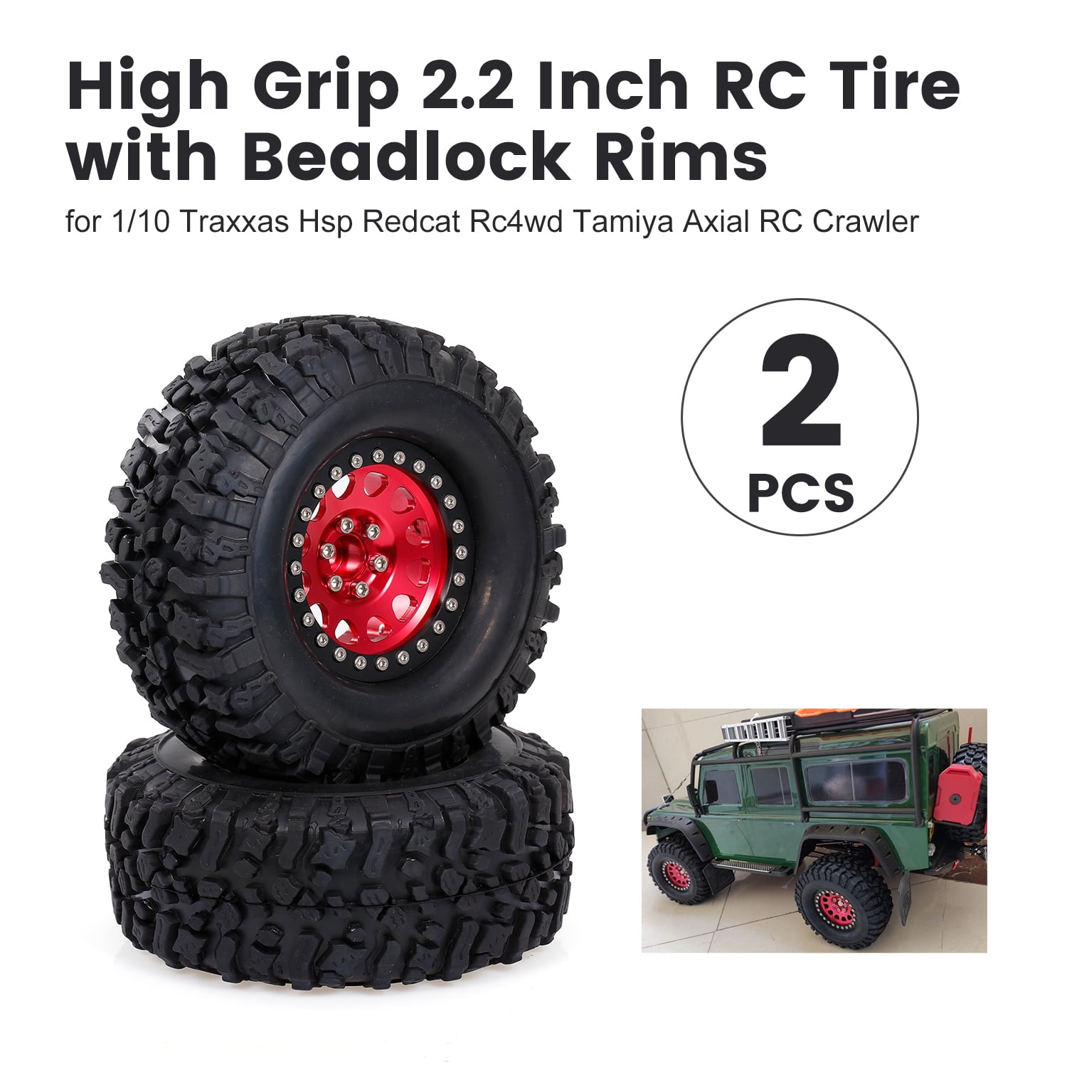 2pcs OEM RC Alum Ghost 2.2 beadlock wheels Rims Fit 2.2 Crawler Tires Tyres 