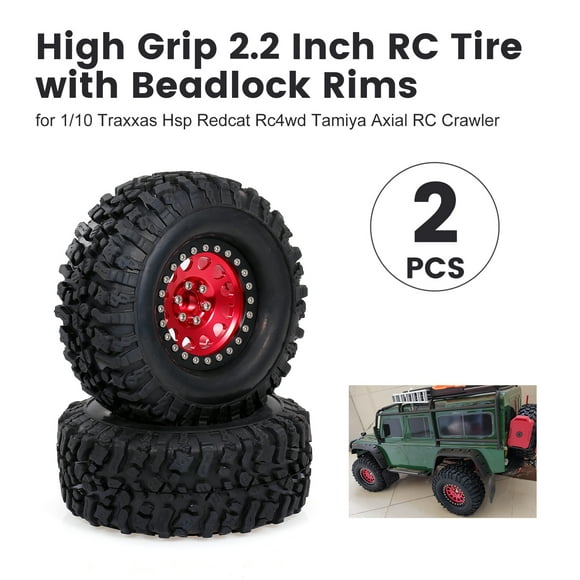 2PCS High Grip 2.2 Inch RC Rubber Tire Alloy Beadlock Rims Wheel Upgrade Parts for Traxxas Hsp Redcat Tamiya Axial scx10 D90 Hpi RC Crawler