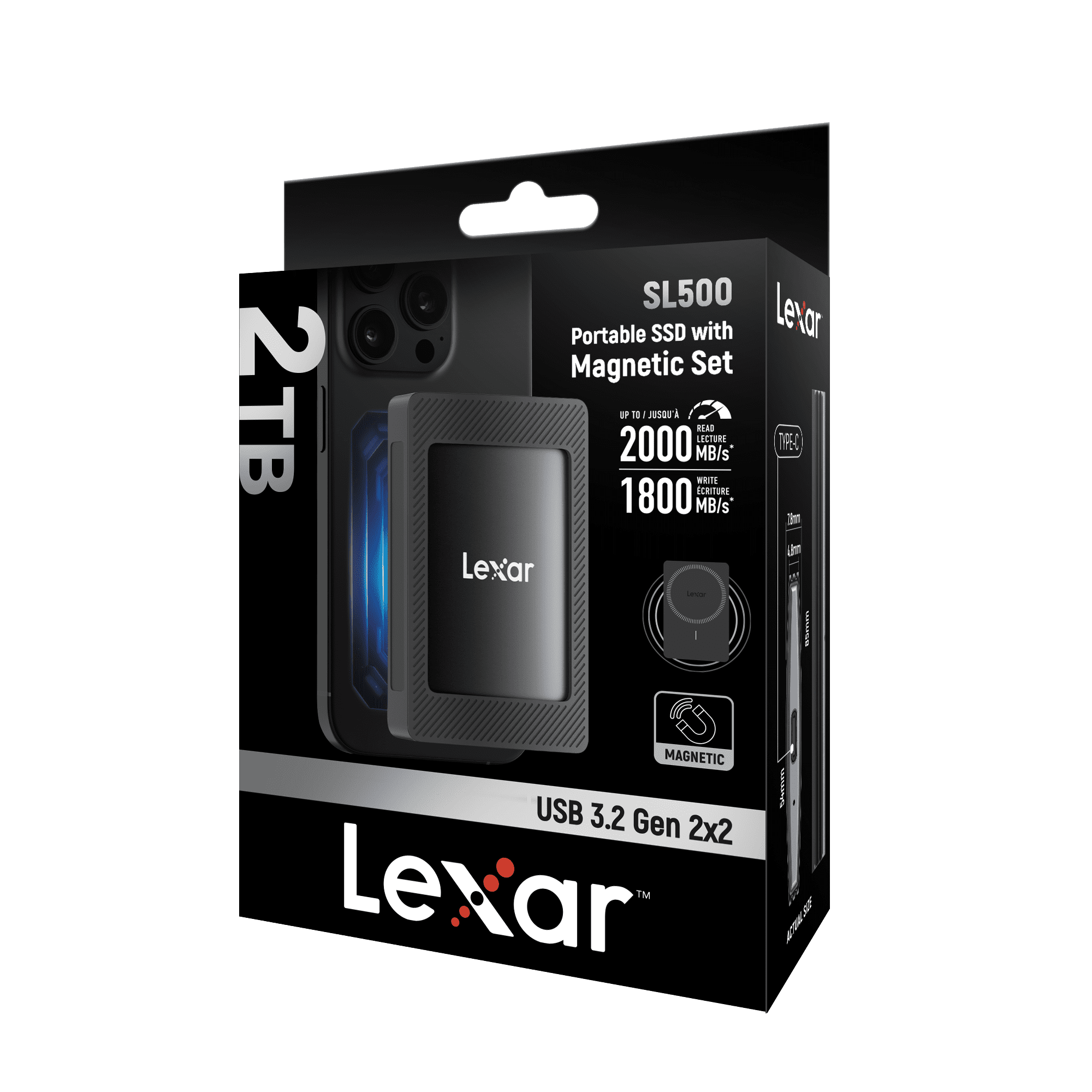 Lexar 2TB SL500 Portable SSD with Magnetic Set, USB 3.2