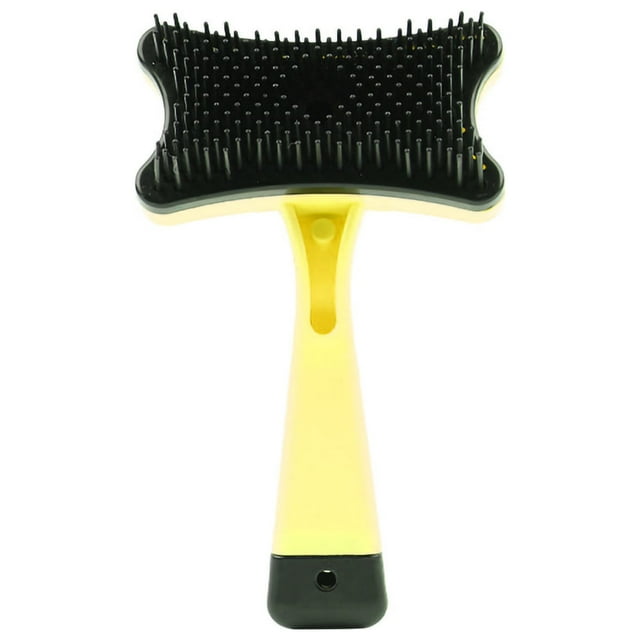 Cepillo para mascotas con partículas de masaje autolimpiables que eliminan el pelo suelto. Peine de aseo para perros y gatos (amarillo).
