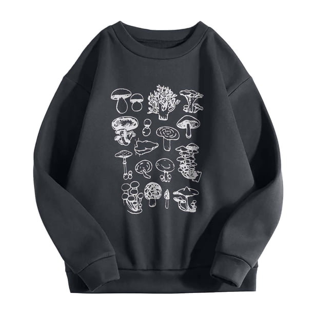 Mujer Vintage Divertido Suelto Manga Larga Cuello Redondo Shift Impreso Sudadera Divertida Blusa Con Estampado De Plantas Pompotops gfhjh19087