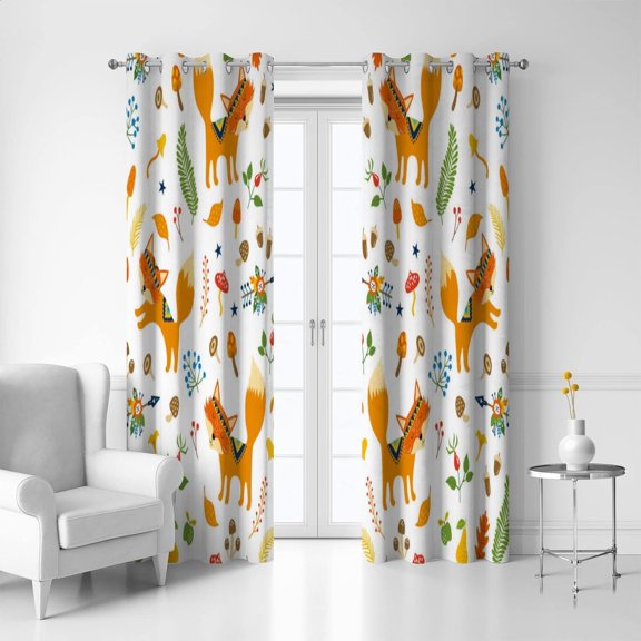 Coolnut Room Darkening Window Curtains Panels Drapes Cute Tribal Foxes Thermal Insulated Grommet Blackout Curtains 84x55in 2 Panels