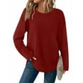 thumbnail image 4 of hotojiny Womens Shirts Casual Crew Neck Long Sleeve Tunic Tops Solid Color Athletic Workout Tees Lightweight Knit Pullover, 4 of 7