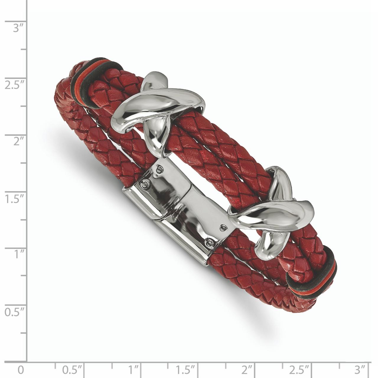 Primal Steel Stainless Steel Red Leather and Rubber 8in Bracelet