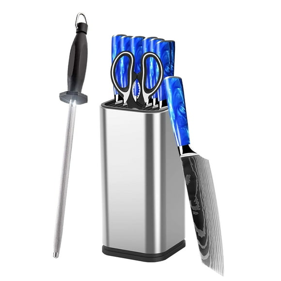 Kitchen Knife Set with Block and Sharpener, 13Pcs Professional Chef Knife Seta Damascus Laser German Stainless Steel Japanese Knives