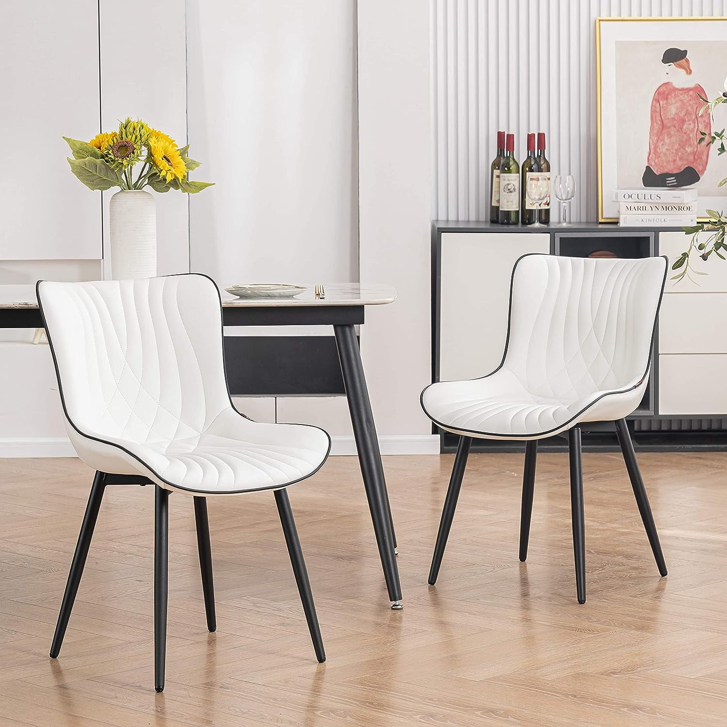 Set Of 2 Modern Upholstered Dining Chairs - Ergonomic Back Support, 265lb Capacity, Wood Legs, 18.62" Wide