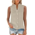 thumbnail image 4 of FDGIU Women's 2025 Summer Linen Shirts - Sleeveless Button Down Blouse, V-Neck Linen Tank Tops for Work/Casual, 4 of 6