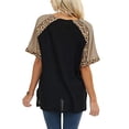 thumbnail image 3 of Pompotops Haut à Coutures Léopard Mode Femme T-shirt Col en V Manches Courtes Blouse Décontractée, 3 of 7